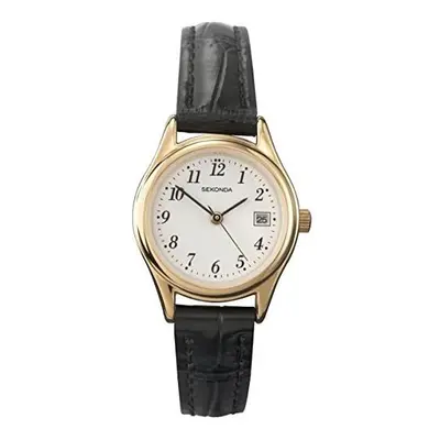 Sekonda Women's Quartz Watch with White Dial Analogue Display and Black Leather Strap 4082.27