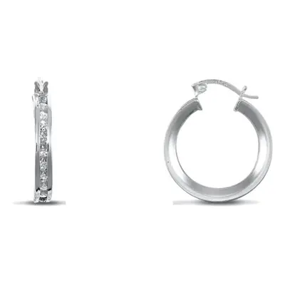 Jewelco London Ladies 9ct White Gold White Round Brilliant Cubic Zirconia Eternity 4mm Hoop Earr