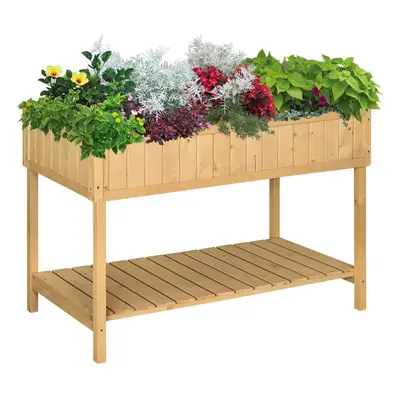 Outsunny Wooden Herb Planter Stand Cubes Bottom Shelf Raised Bed Natural