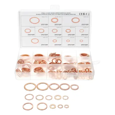 280Pcs Sizes Assorted Crush Copper Washer Gasket Set Flat Ring Seal Kit Tools