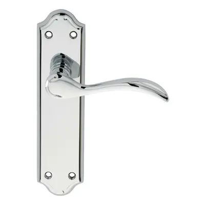 PAIR Curved Door Handle Lever on Latch Backplate x 45mm Polished Chrome