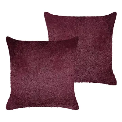 Set of Faux Fur Cushions x cm Burgundy PILEA