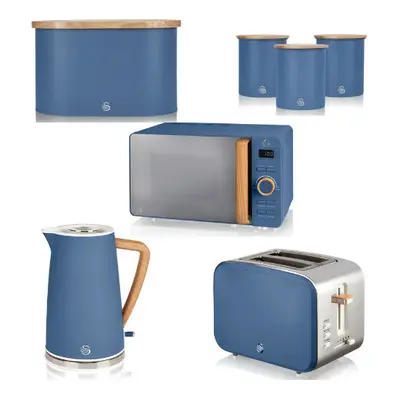 Swan Nordic Blue Kettle Slice Toaster Microwave Breadbin & Canisters