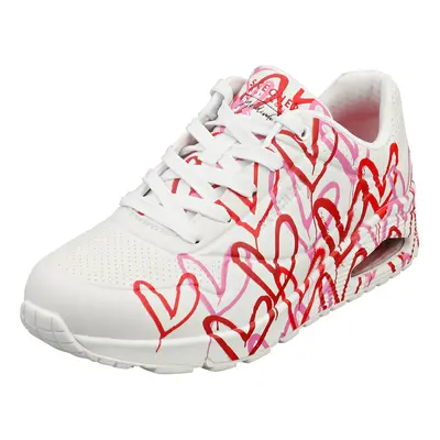 Skechers Uno Spread The Love Womens Fashion Trainers in White Red Pink - UK