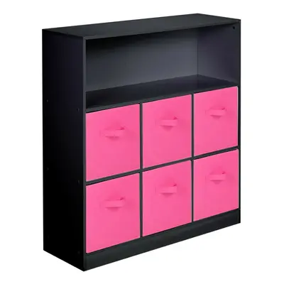 (Black, Dark Pink) Wooden Cubed Bookcase Units Shelves Drawers