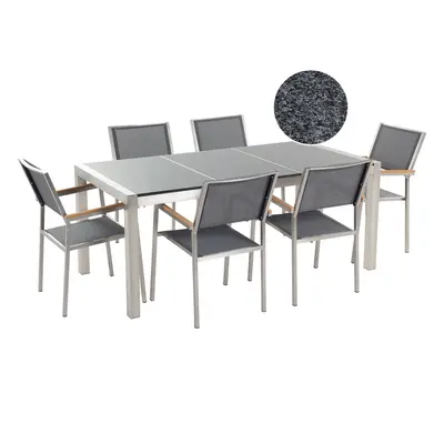 6 Seater Garden Dining Set Grey Granite Triple Plate Top with Grey Chairs GROSSETO