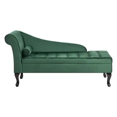 Left Hand Velvet Chaise Lounge with Storage Dark Green PESSAC