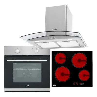 Baridi Zone Ceramic Hob, Function Fan-Assisted Oven & Curved Glass Cooker Hood Bundle - DH187