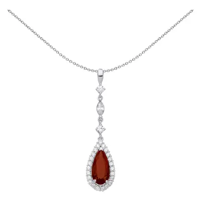 Jewelco London Ladies Rhodium Plated Sterling Silver Red Pear Marquise CZ Tears of Joy Halo Pend