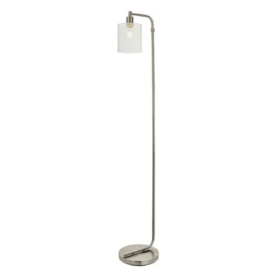 1.5m Curved Floor Lamp Brushed Nickel & Glass Shade Free Standing Living Room