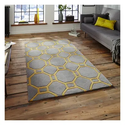 (90x150cm) Hong Kong HK Rugs in Grey Yellow Geometric Soft Acrylic Mats