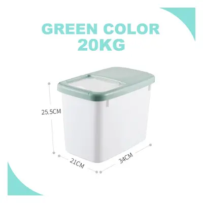 (Green) 20KG Food Storage Box Rice Kitchen Storage Container Grain Storage Cat Litter Toys Ttora