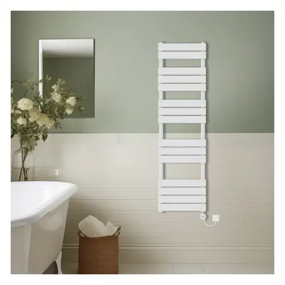 (White, 1600x450mm) Prefilled Thermostatic Electric Flat Panel Heated Towel Rail Ladder Warmer R