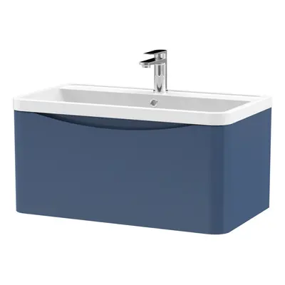 Wall Hung Drawer Vanity Basin Unit with Polymarble Basin, 800mm - Satin Blue