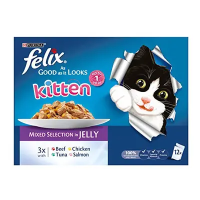 Felix Kitten As Good As It Looks Cat Pouches Mixed In Jelly 100g (48 Pouches)