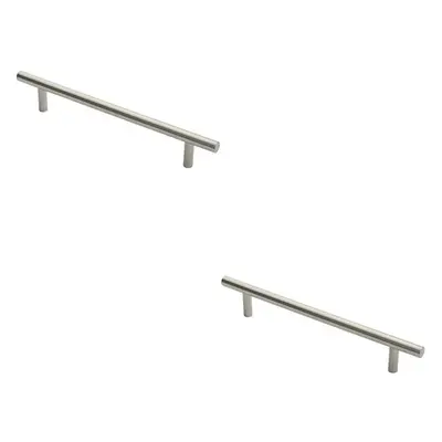 2x 19mm Straight T Bar Pull Handle 300mm Fixing Centres Satin Stainless Steel