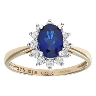 (K) Jewelco London Round Brilliant Sapphire and Diamonds 9ct Cluster Ring - PR1AXL0470YSA