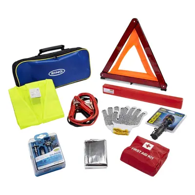 RCT2 Piece Emergency Car Kit, with Universal Spare Bulb Kit, Booster Cables, Warning Triangle, H