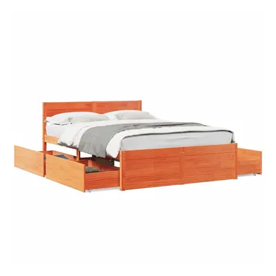 (wax brown, x cm) vidaXL Bed Frame with Drawers Bed Base Mattress Foundation Solid Wood Pine