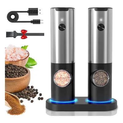 Electric Salt and Pepper Grinder Set, Automatic Electronic Spice Mill Shakers with USB Rechargea