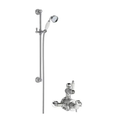 Kingsey Traditional Twin Exposed Valve & Slide Rail Shower Set - Chrome/White - Balterley