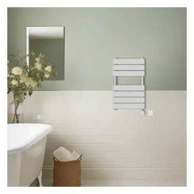 (Chrome, 650x400mm) Prefilled Thermostatic Electric Flat Panel Heated Towel Rail Ladder Warmer R