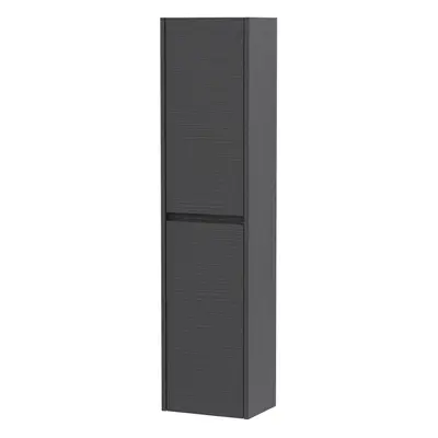 Square Wall Hung Door Tall Bathroom Unit, 350mm - Woodgrain Graphite Grey