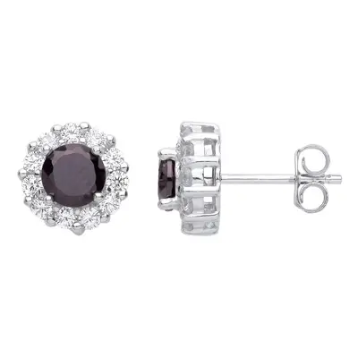 Jewelco London Ladies Rhodium Plated Sterling Silver Black CZ Round Halo Cluster Stud Earrings -