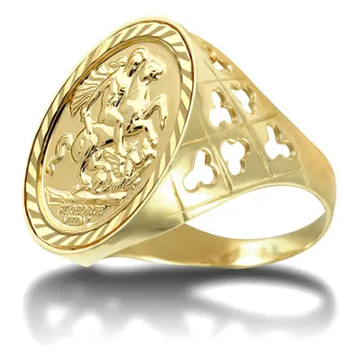 (T) Jewelco London Men's Solid 9ct Gold Clubs Clovers St George & Dragon Medallion Ring (Full So