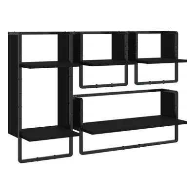 (black) vidaXL Wall Shelf Set Piece with Bars Wall Mounted Shelf Engineered Wood