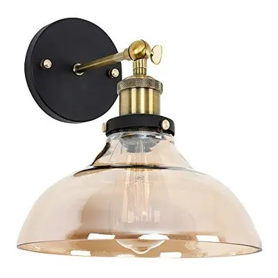 Pair of Black/Gold Wall Light with Amber Glass Shade 4w LED Bulbs