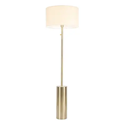 ValueLights Lexy Natural Shade with Antique Brass Dimmable Floor Lamp