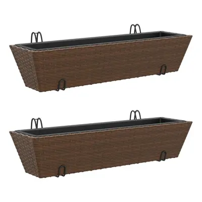 vidaXL Planters with hooks Patio Flower Pot Raised Bed pcs Brown Poly Rattan