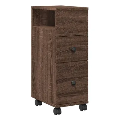 vidaXL Narrow Bathroom Cabinet with Wheels Cupboard Brown Oak Engineered Wood