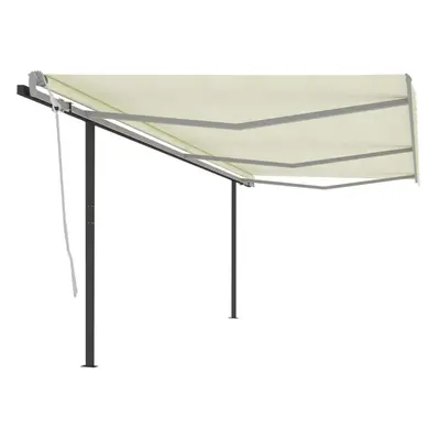 vidaXL Manual Retractable Awning with Posts 6x3 m Cream Garden Outdoor Patio