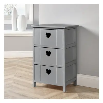 Grey Wooden Drawer Chest Storage Unit Bedroom Organiser Bedside Love Hearts