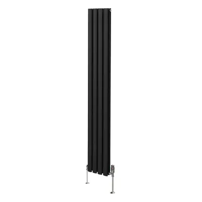 (1800mm x 240mm, Black) Oval Column Designer Radiator & TRV Valves