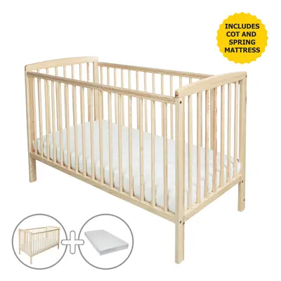 Sydney Natural Cot with Spring Mattress & Water Resistant Cover