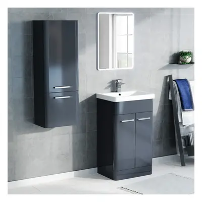 Nes Home 500mm Freestanding Dark Grey Basin Vanity, 350mm Wall Hung Tall Cabinet