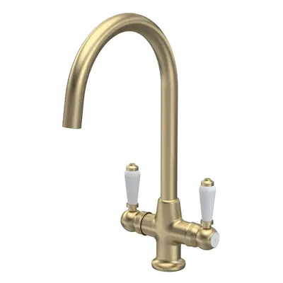 Traditional Mono Mixer Kitchen Tap with Lever Handles - Brushed Brass