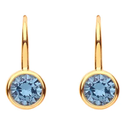 Jewelco London Ladies Gold-Plated Sterling Silver Blue CZ Donut Bezel Solitaire Drop Earrings - 