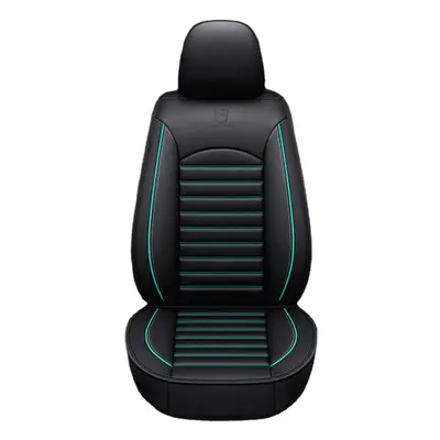 (Black & Green Single) Universal Full Leather Car Front Seat Protect Mat Covers Breathable Cushi