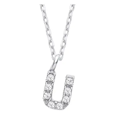 Jewelco London Ladies Rhodium Plated Sterling Silver Encrusted Mini Initial Pendant Necklace + i