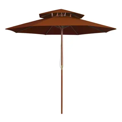 vidaXL Double Decker Parasol with Wooden Pole Outdoor Umbrella Terracotta