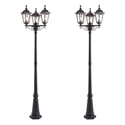 2 PACK Outdoor Lantern Lamp Post Matt Black & Glass 2.3m Tall Light Bollard