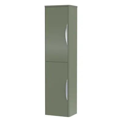 Wall Hung Door Tall Bathroom Storage Unit - 350mm - Satin Green