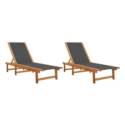 vidaXL Sun Loungers Sun Bed Daybed pcs Black Solid Wood Acacia and Textilene