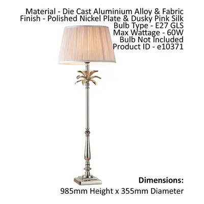 Table Lamp Polished Nickel & Dusky Pink Silk 60W E27 Bedside Light e10371