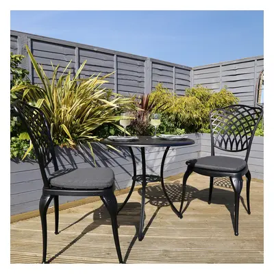 Charles Bentley Cast Aluminium Bistro Round Table And Chairs Set Black Outdoor Table with Dark G