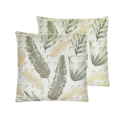 Set of Cushions Leaf Pattern x cm Green and Beige RHAPIS